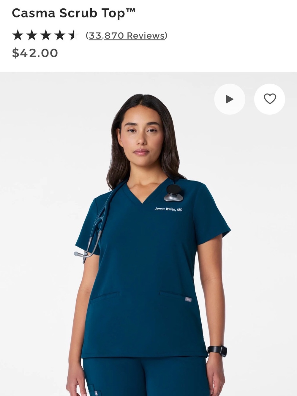 FIGS Casma Scrub Top in Deep Reef, size XS